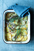Simple potato gratin with onions and thyme
