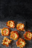 Hot-smoked salmon and courgette mini quiches