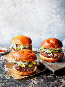 Bulgogi burgers with quick-pickled cucumbers