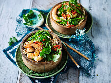 Soba Noodles salad with Fried Prawns