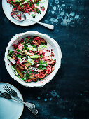 Red rice, courgette and avocado salad with a blitzed beetroot dressing