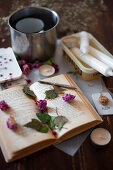 Materials for making handmade scented wax tablets with flowers and leaves