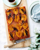 Pear, sage and almond upside-down tray cake