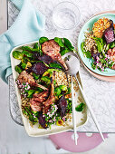 Lamb Cutlets with Barley and roast vegetables salad
