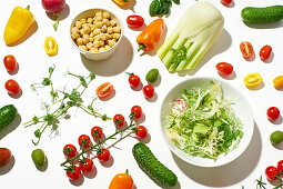 Healthy salad ingredients on white background