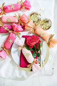 Home-made crackers as Christmas table decorations