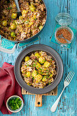 Buckwheat with mushrooms and brussel sprouts