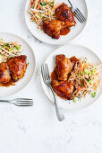 Soy-braised chicken with kohlrabi salad