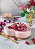 Cheesecake with raspberries for Valentines day