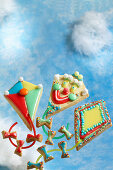 Colourful kite biscuits for a children's birthday party
