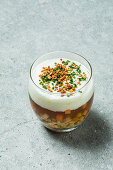 Barley soup topped with cream