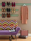 Stucco picture rail used as decorative shoe rack