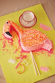 Flamingo shaped birthday cake