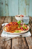 Sticky baked meatloaf with avocado and black bean salsa