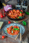 Pasta with meatballs in tomato sauce