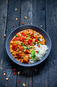 Pumpkin and chickpea curry with rice