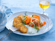 Fried cod roe with dill cream