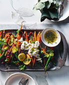 Roast carrots and zucchini flowers with confited lemon