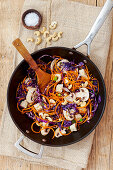 Asian carrot noodles with red cabbage and Cashews
