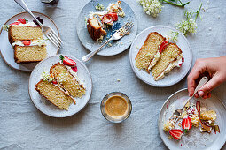 Tart and cake slices on small plates