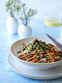 Chinese style noodles with vegetables and minced meat