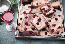 Vegan marble cake with sour cherries