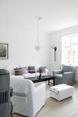 Classic living room in white and grey