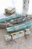 Crackers handmade from wintry wrapping paper