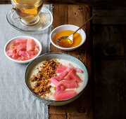 Rhubarb compote with yoghurt, honey and home made granola