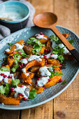 Roasted Butternut with Baharat Spice and Herb Yogurt Dressing