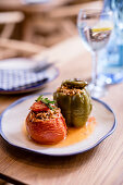 Gemista - Greek tomatoes and peppers with beef mince filling