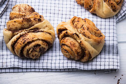 Franzbrötchen (Hamburg cinnamon pastries) filled with chocolate