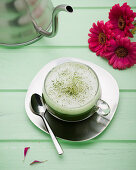 Matcha tea with soya milk foam