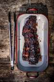 Grilled and glazed beef ribs