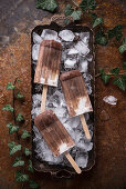 Vegan coconut and chocolate ice cream sticks