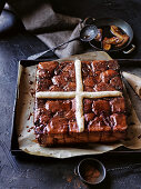 Bananas Foster hot cross monkey bread