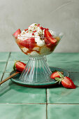Rice pudding mousse with strawberries and rhubarb