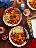 Chicken sweet and sour with noodles (China)