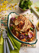 Whole roast cauliflower with coconut lentil dhal