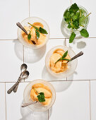 Apricot sorbet with mint garnish