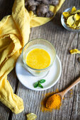 Golden milk with turmeric and mint