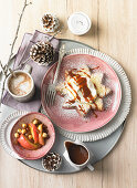 Sweet Christmas breakfast with Star Pandoro, spiced coffee and baked apple