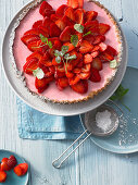 Strawberry quark tart with mint
