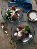 Irish coffee mousse with cinnamon cream and amarena cherries