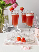 Rose mimosas with strawberries for Easter