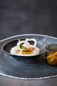 Coconut rice pudding with citrus fruit salad