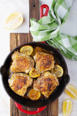 Roasted chicken thighs with lemon and herbs