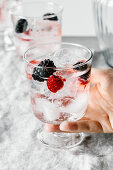 Infused refreshing tonic water with blackberries, raspberries and ice cubes