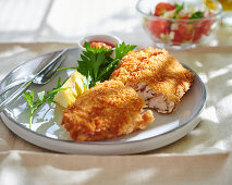 Breaded pollack with lemon and parsley