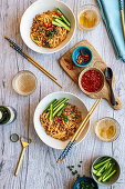 Noodles with ground pork and Sambal Oelek (Asia)